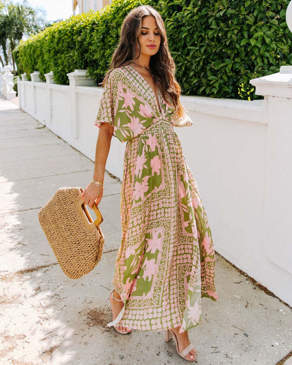 Women's Summer New Fashion Sexy High Waist Floral Print Slit Dress
