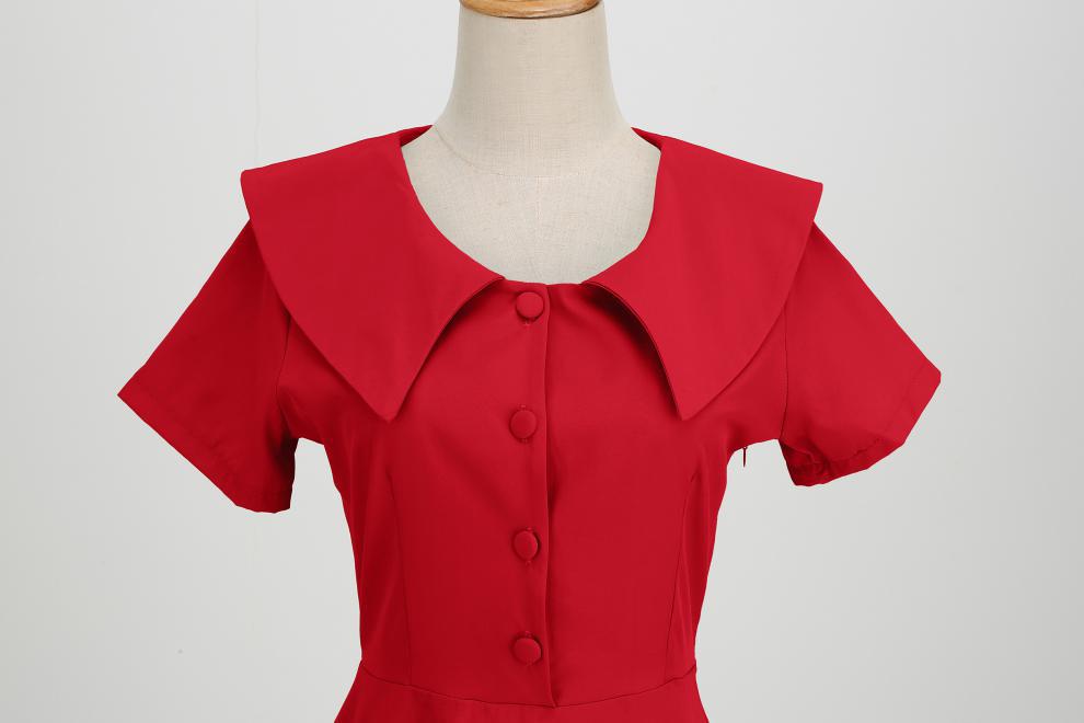 Women's Summer Party Dress with Notch Lapel and Flared Hem