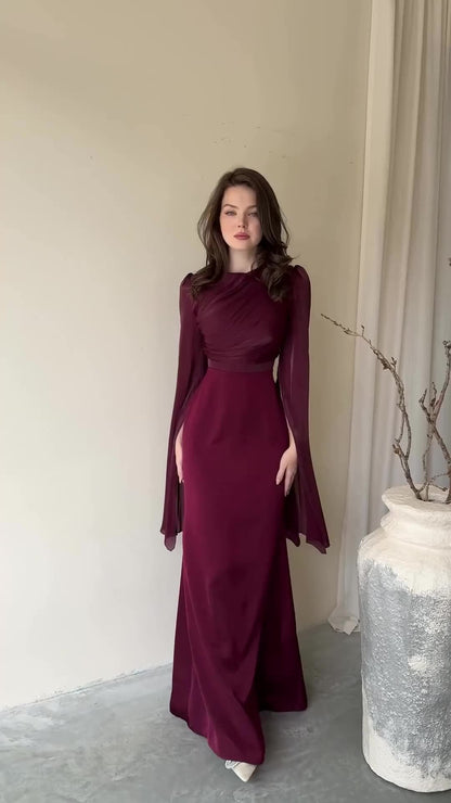 Elegant Satin Summer Long Sleeves Dresses