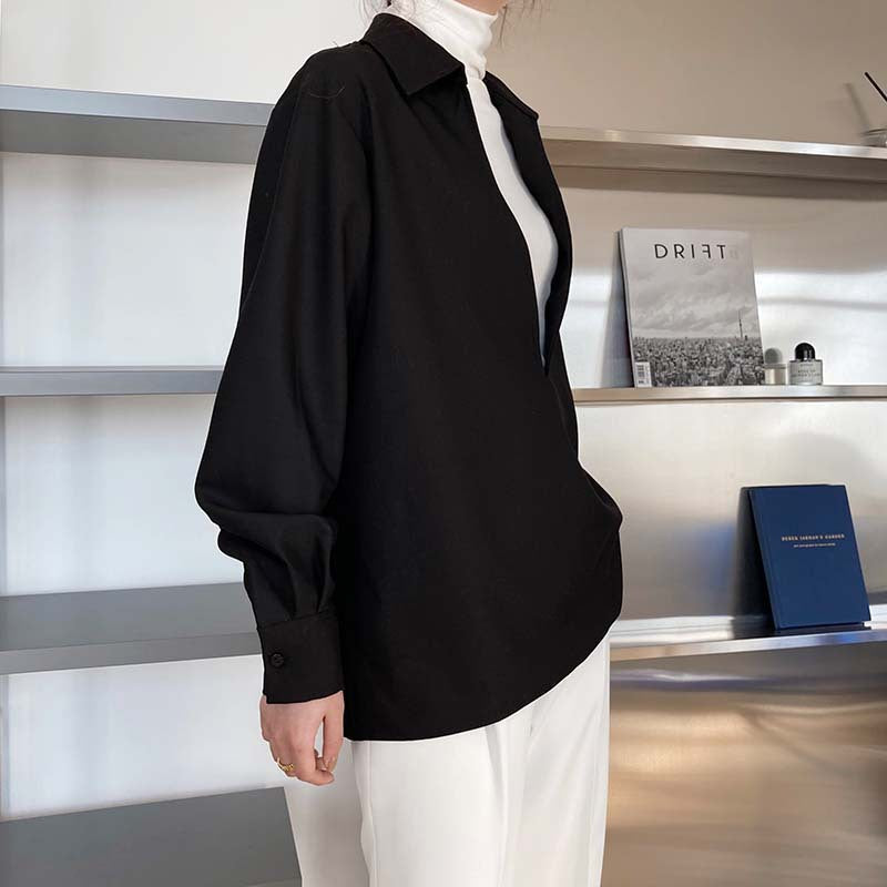 Retro White Shirt for Women – Spring Layered V-Neck Blouse & Overshirt