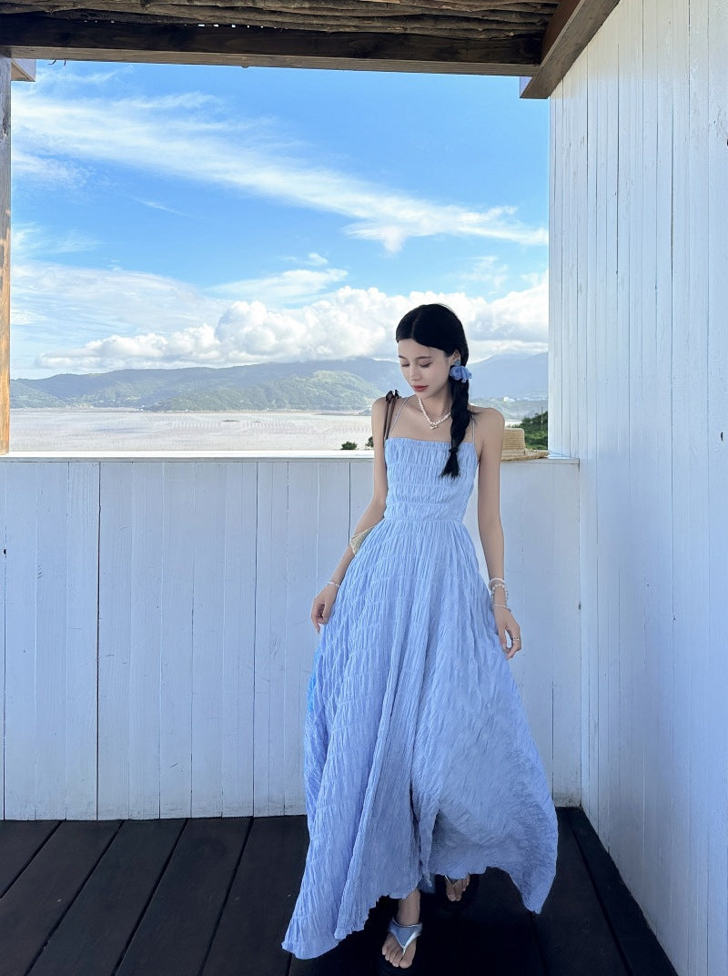 Summer Waves Blue Backless Maxi Dress