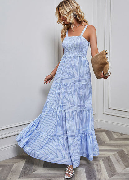 Women's Striped Vacation Dress with Sleeveless Design