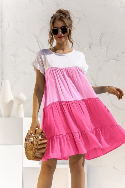 Summer Color Block Loose Fit Short Dress