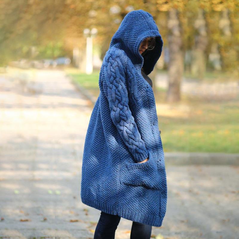 Women's Winter Hooded Single Button Slim Knit Sweater