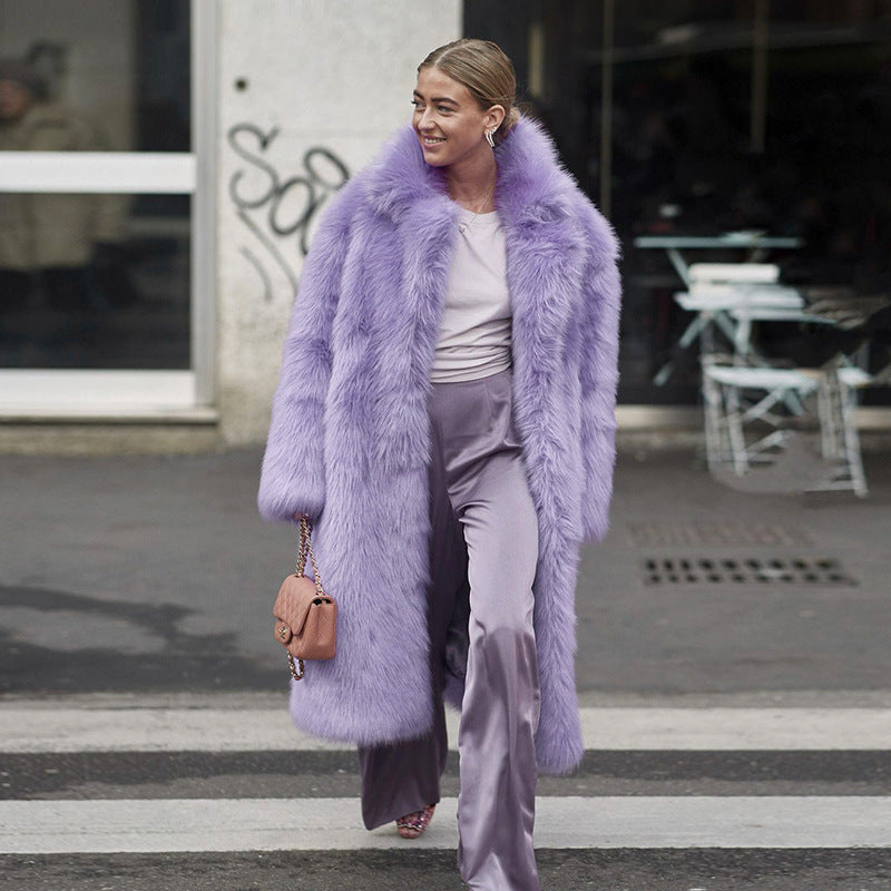 Faux Fur Coat – Trendy Streetwear Winter Jacket with Thick Plush Collar