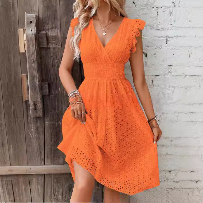 Women's Slimming V-Neck Plus Size Solid Color Dress