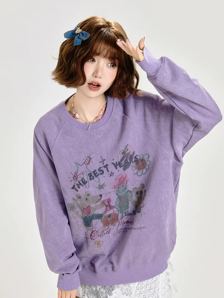 Girlyhalo Vintage Print Hoodie for Women-Purple-S-Free Shipping Leatheretro