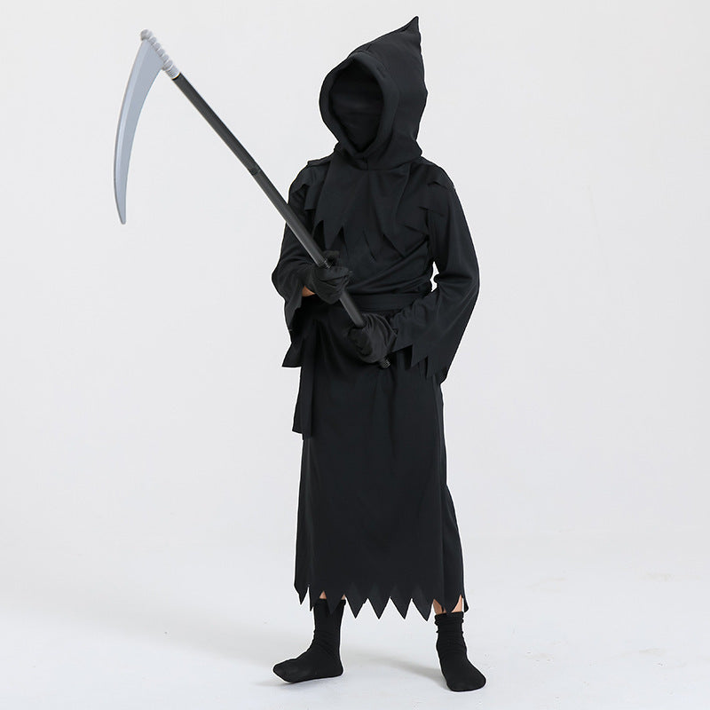 Halloween Cosplay Costume – Grim Reaper Robe with LED Glow Glasses