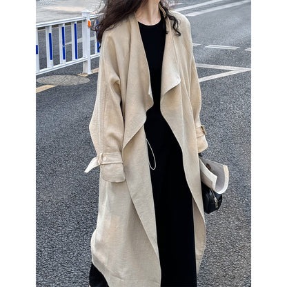 Women's Knee-Length Linen Trench Coat