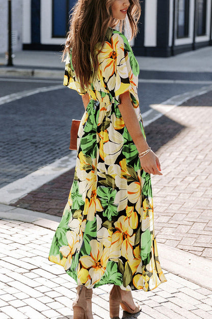 Women's Summer New Fashion Sexy High Waist Floral Print Slit Dress