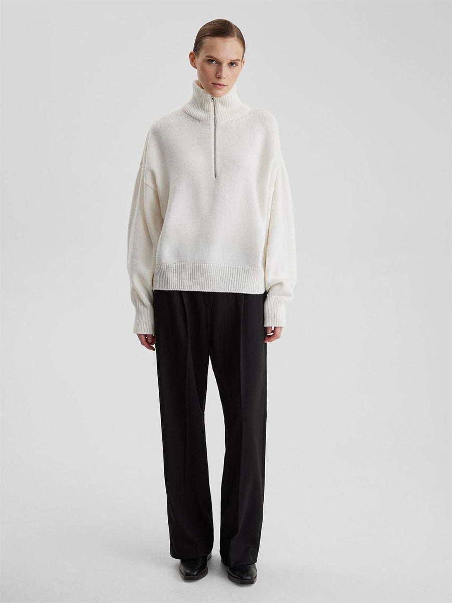 Relaxed Fit Mock Neck Half-Zip Sweater