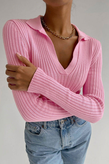 Sexy Polo Neck Knitted Pullover Sweaters