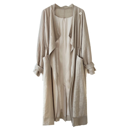 Women's Knee-Length Linen Trench Coat