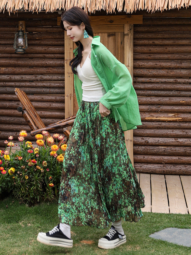 Vintage Watercolor Rose Print Maxi Skirt