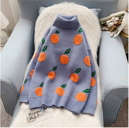 Women's Winter Orange High Neck Sweater