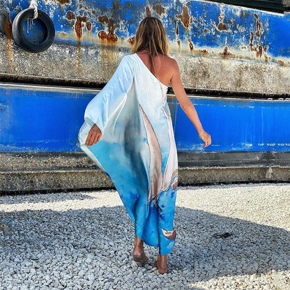 Women Summer One Shoudler Long Dresses-STYLEGOING