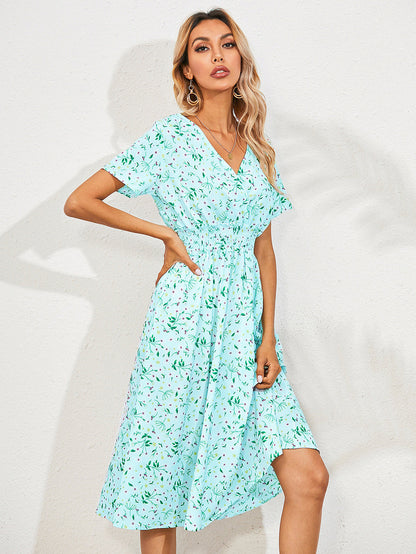 Women's Summer Floral Print Short Sleeve Dress