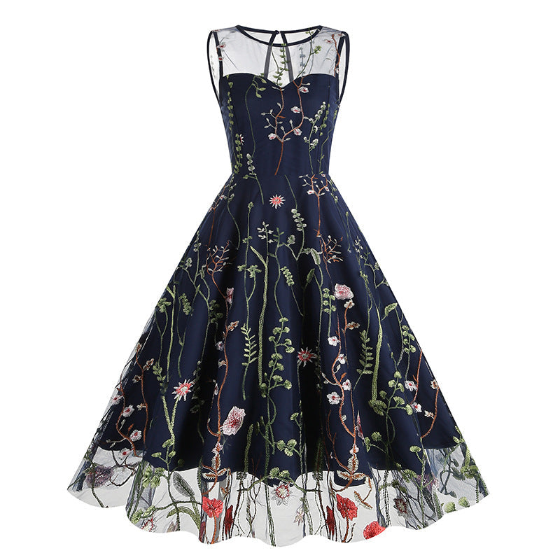 Vintage Sleeveless Embroidery Dresses-Dresses-Blue-S-Free Shipping at meselling99