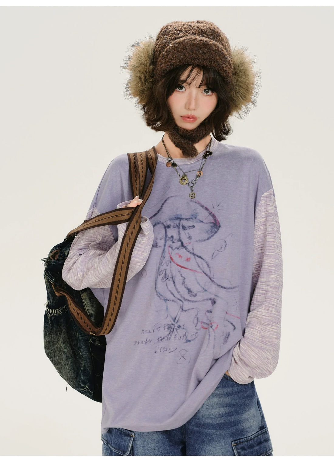 Girlyhalo Retro Color-Block Jellyfish Print Long Sleeve T-Shirt