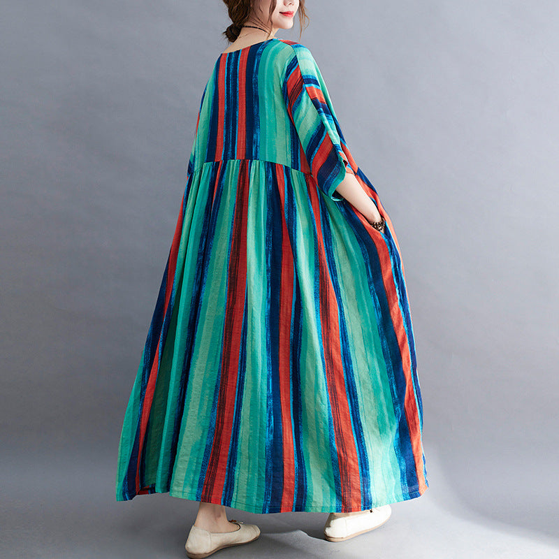 Summer Striped Women Long Cozy Dresses-The Same as picture-One Size-Free Shipping at meselling99