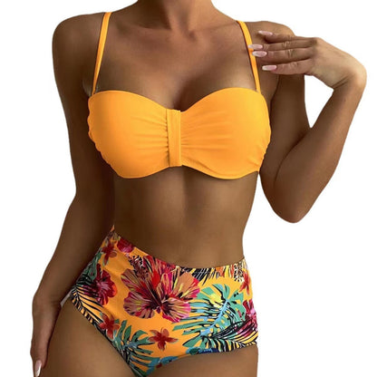 Women's High-Waist Bikini Set - Floral Print Two-Piece Swimsuit