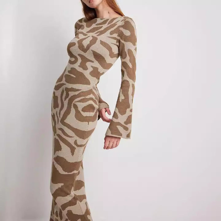 Spring Slim Fit Sweater Dress with Fashionable Print