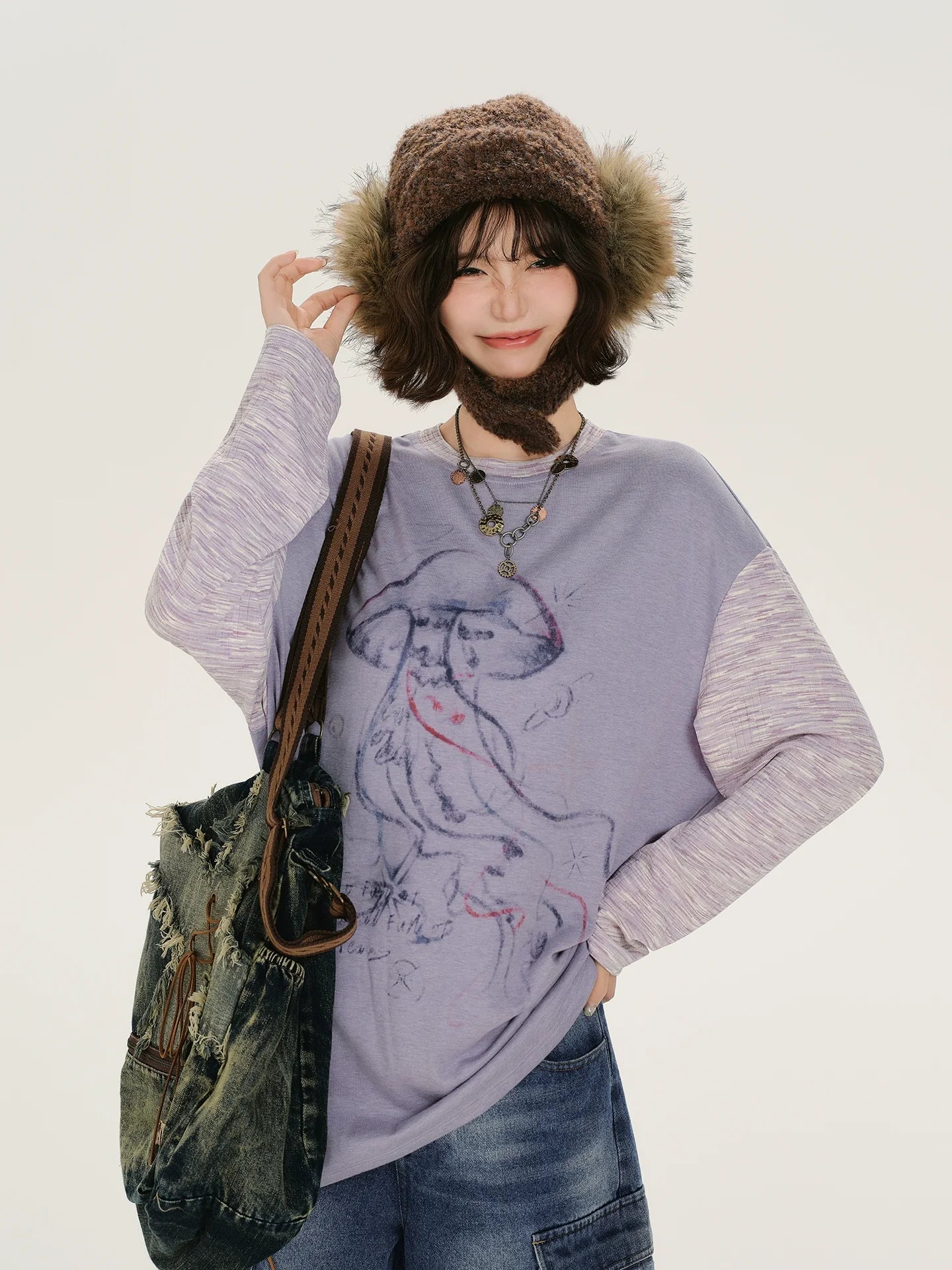 Girlyhalo Retro Color-Block Jellyfish Print Long Sleeve T-Shirt