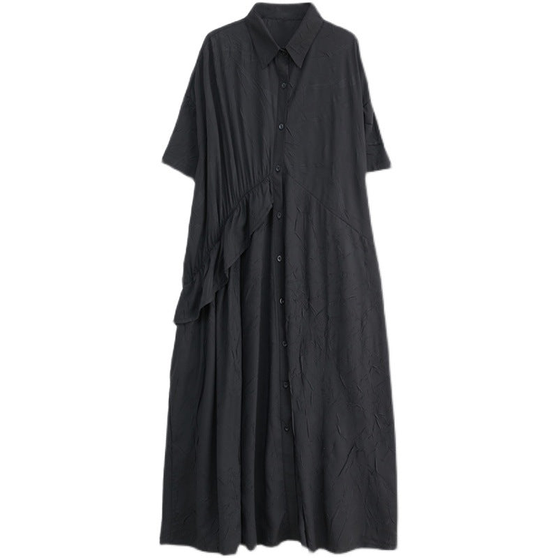 Summer Ruffled Plus Sizes Midi Shirts Dresses-Dresses-Free Shipping at meselling99