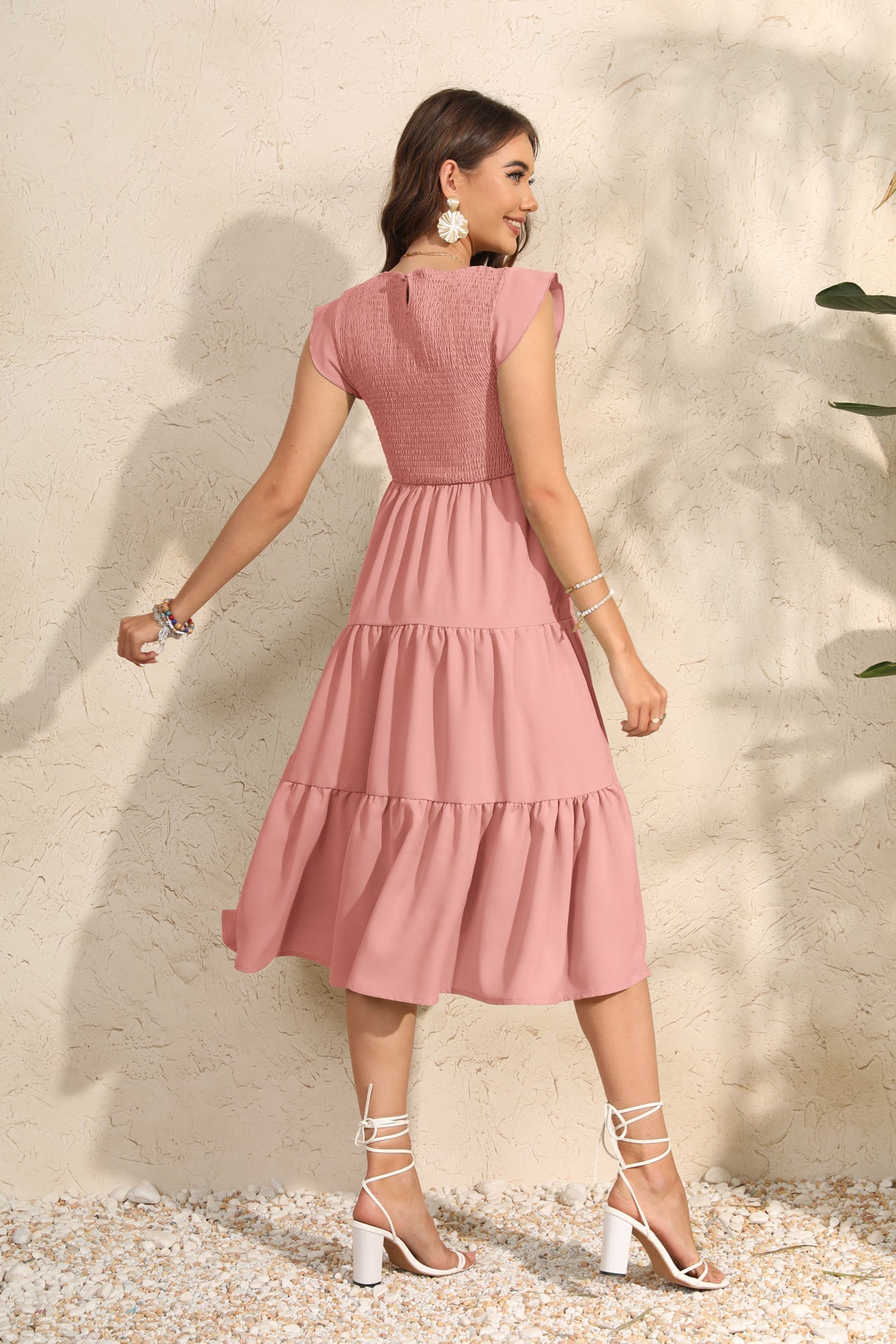Women's Summer Flutter Sleeve Tiered Ruffle Maxi Dress – Flowy Chiffon Maternity Dress
