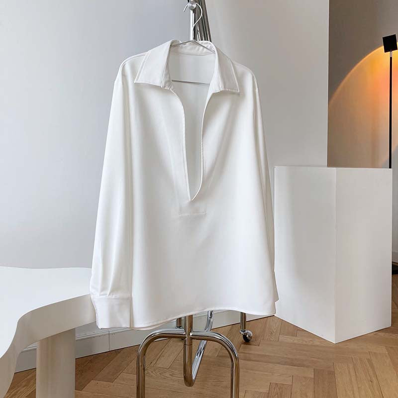 Retro White Shirt for Women – Spring Layered V-Neck Blouse & Overshirt