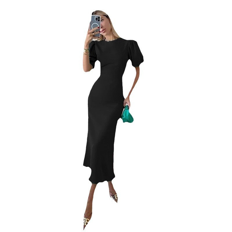 Elegant Round Neck High Waist Midi Dresses