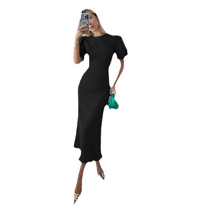 Elegant Round Neck High Waist Midi Dresses