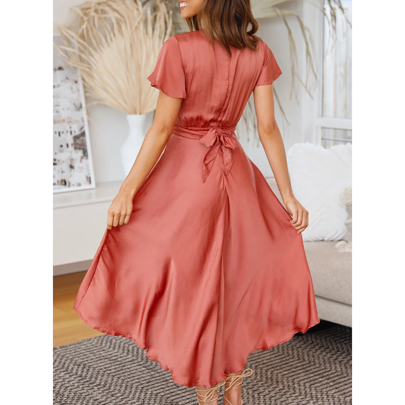 Elegant & Sexy V-Neck Tie-Waist Asymmetrical Dress