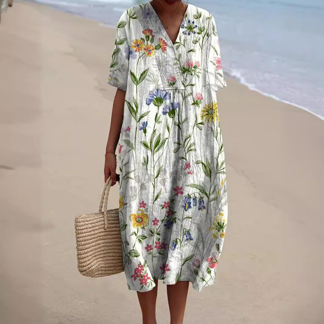 Women's Casual Floral Print 3D Sleeve Shirt Dress