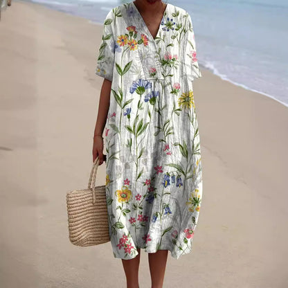 Women's Casual Floral Print 3D Sleeve Shirt Dress
