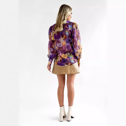 Casual Dyed V Neck Long Sleeves Shirts
