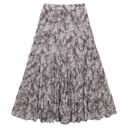 Yuan Su's new summer Wizard of Oz floral pleated skirt, high waist versatile and thin wrinkled A-shaped big swing skirt-Leaves - grey-one size fits all-Free Shipping Leatheretro