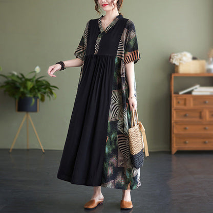 Vintage Summer Plus Sizes Short Sleeves Long Dresses-Dresses-Black-One Size-Free Shipping at meselling99