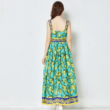 Fashion Green Lemon Summer Long Vacation Dresses