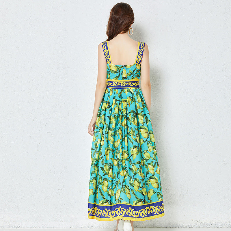 Fashion Green Lemon Summer Long Vacation Dresses
