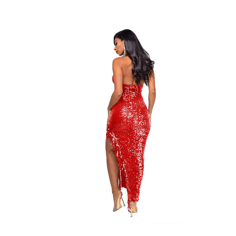 Sexy Halter Sequined Backless Evening Dresses