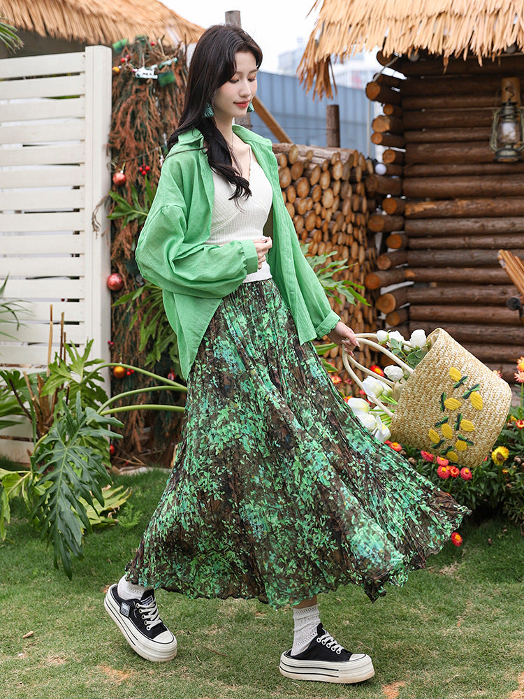 Vintage Watercolor Rose Print Maxi Skirt
