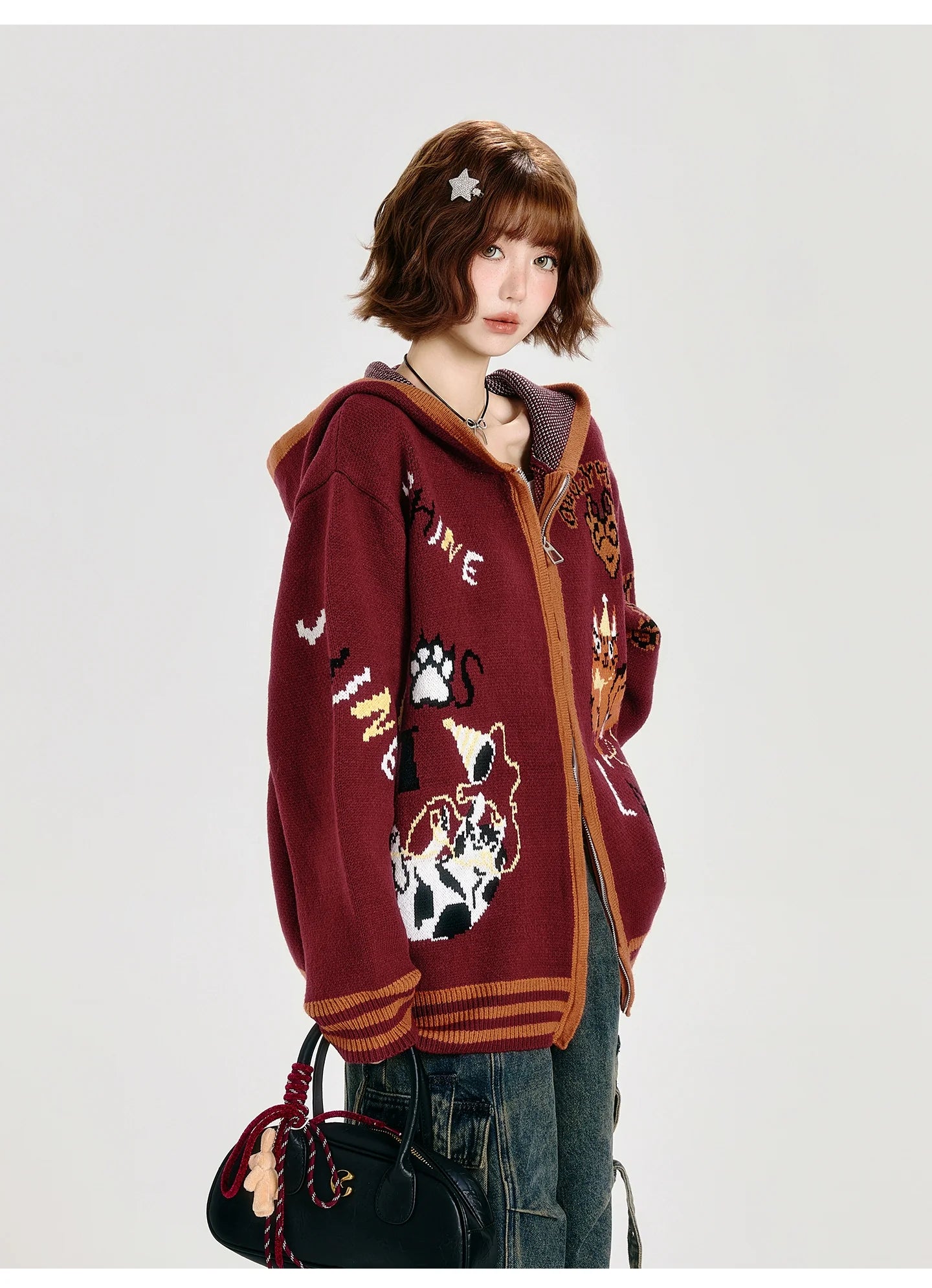 Girlyhalo Oversized Hooded Cardigan-Red-S-Free Shipping Leatheretro