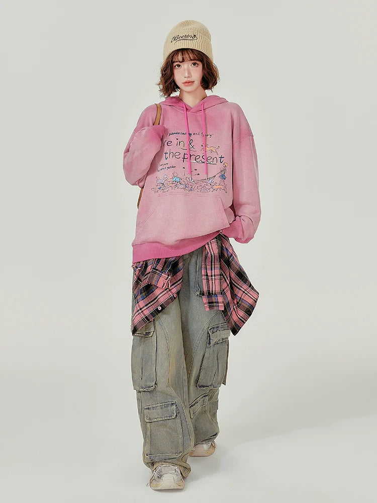 Girlyhalo Retro Hooded Sweatshirt-Pink without Velvet-S-Free Shipping Leatheretro