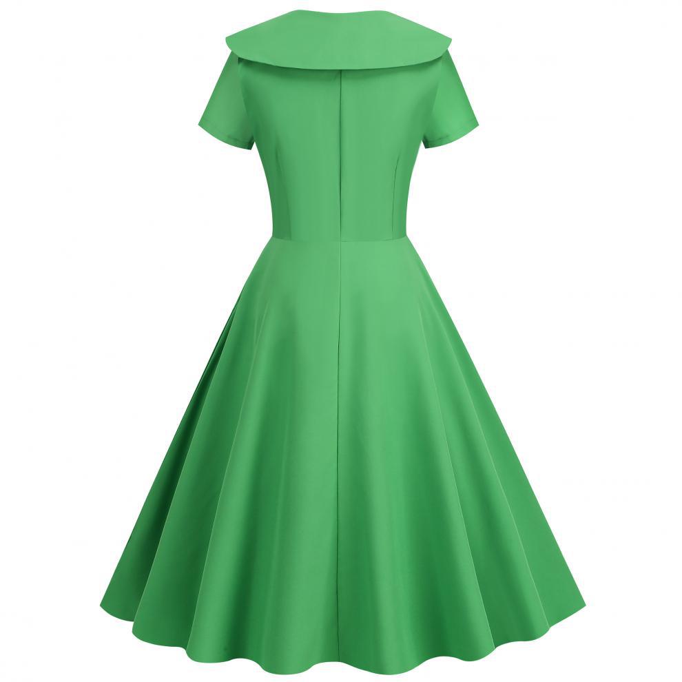 Women's Summer Party Dress with Notch Lapel and Flared Hem