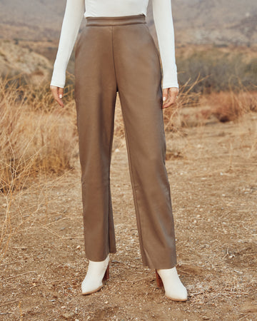 Parkhaven Pocketed High Rise Faux Leather Pants - Brown