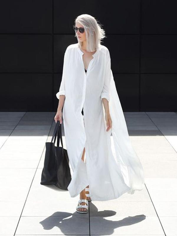 Meselling99 Original Solid Lapel Shirt Dress-Maxi Dress-Free Shipping at meselling99