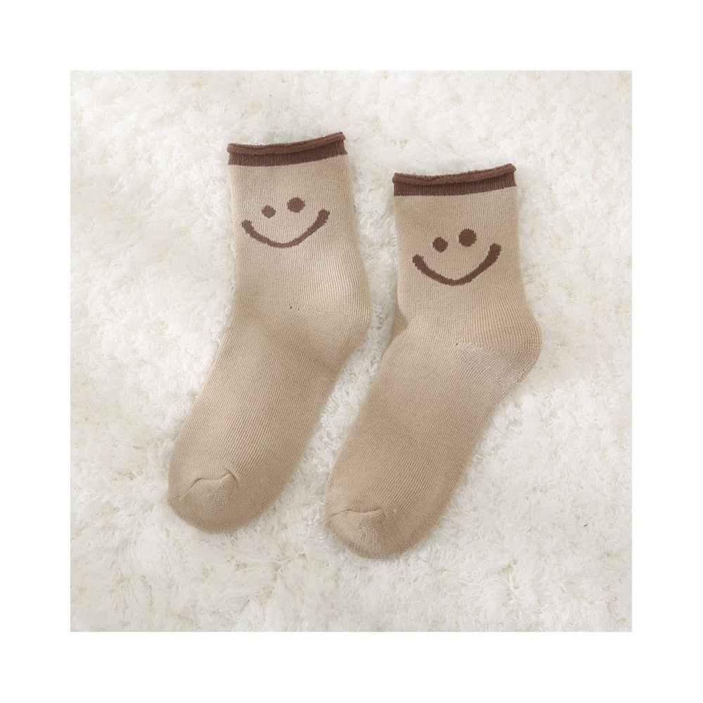 Cute Smile Face Thickened Curl Edge Warm Socks