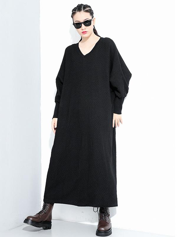 Meselling99 Original Solid V-Neck Sweater Dresses-Maxi Dress-Free Shipping at meselling99