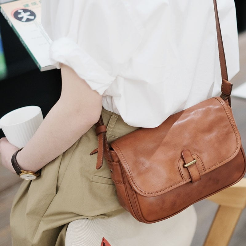 Vintage Leather Crossbody Messenger Bag